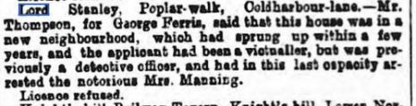 Morning Advertiser 01 April 1869 Lord Stanley