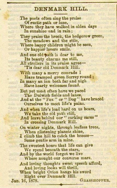 Denmark Hill Poem Grasshopper posted by Maggot on the Urban75 camberwell forum