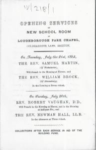 Opening Services for the new Loughborough Park Congregational Church school