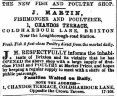 200 CL J Martin Fishmonger and Poulterer Advert SLP 19 Sept 1868