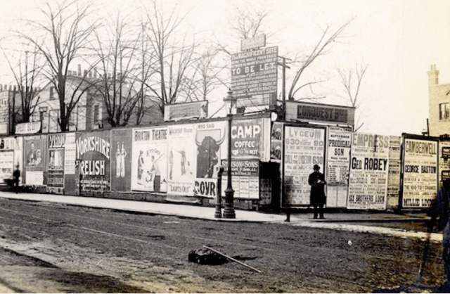 Advertising hoarding on CL corner with Kenbury Street